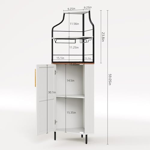 Image of ARTPOWER Corner Bar Cabinet with LED Strip, 4-Tiers Liquor Cabinet, White