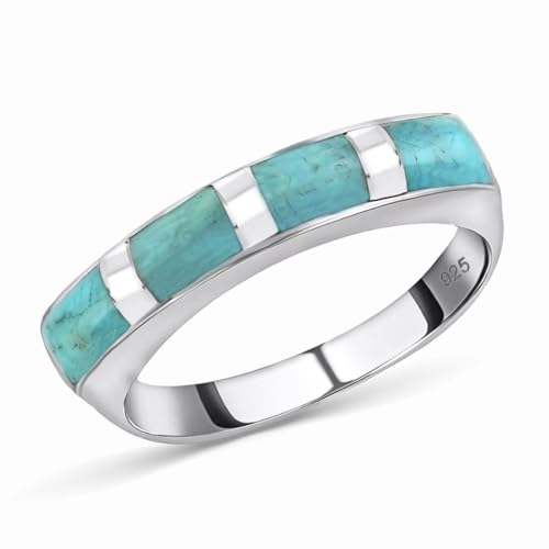 shop lc turquoise rings for women 925 sterling silver band boho turquoise jewelry for women santa fe style promise rings birthday gifts for womens