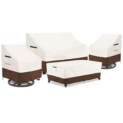 Aacabo Patio Furniture Covers Set,4-Piece 600D Heavy Duty Waterproof Outdoor Furniture Cover for Patio Swivel Rocker Chairs,Loveseat and Coffee Table,Beige & Brown