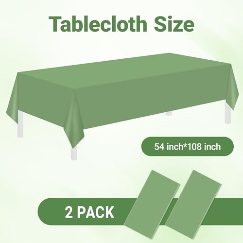 Image of Childom 2 Pack Sage Green Tablecloths,54 inchx108 inch Plastic Table Cloth Disposable for Rectangle Tables,Sage Green Table Cover for Dinner Outdoor Picnic Birthday Bridal Wedding Baby Shower Party Decoration