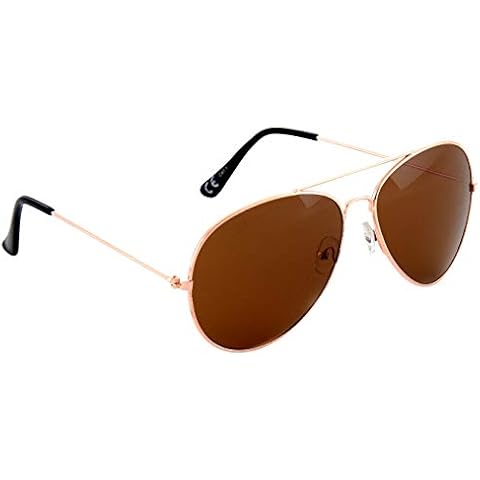 Unisex Retro Pilot Sunglasses Gold Frame Brown Lens Classic Mens Womens Round Retro 80s Cover