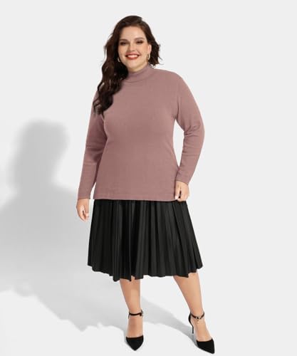 Image of CARCOS Plus Size Sweaters for Women Solid Turtleneck Sweater Long Sleeve Pullover Tops Casual Split Hem Knit Shirts