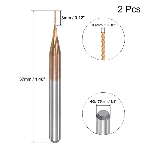 Image of uxcell End Mill CNC Router Bits, 1 /8 inch 3.175mm Shank 0.4mm x 3mm Titanium Coated Tungsten Carbide Engraving Milling Cutter for PCB Plastic Fiber Wood 2pcs