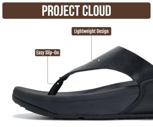 Image of Project Cloud Genuine Leather Women's Sandals - Thong Flip Flops with Plush Soft Insole, Arch Support & Non Slip Outsole - Comfortable Beach & Summer Slides