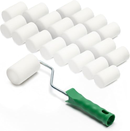 ToolSpace 20x Lackierwalze 5 cm mit Griff Superfein Schaumstoffrolle 50kg/m Schaumstoff Dichte Lacke Lasur Acryl Lösungsmittelbeständig Nicht-Aggressive Malerrolle Lackrolle Feinarbeiten Türen Möbel
