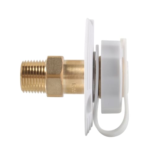 Image of RV Camper Motorhome Trailer Marine White City Water Fill Inlet Flange Brass with Check Valve with Hose Elbow and Rings