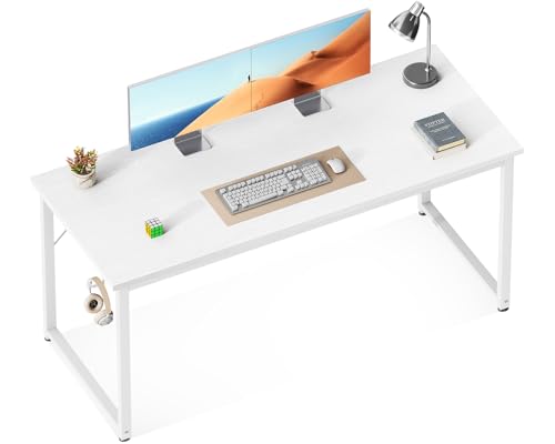 ODK 54 Inches Large Computer Desk for Home Office, Modern Desk for Small Spaces, Writing Desk with Headphone Hooks, White