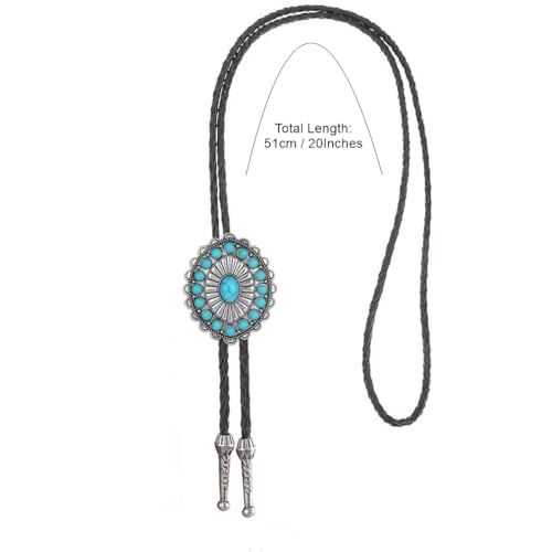 Image of AZORA Western Cowboy Bolo Tie Men Leather Necktie Leather Cord Turquoise Stone Bolo Ties for Men Women