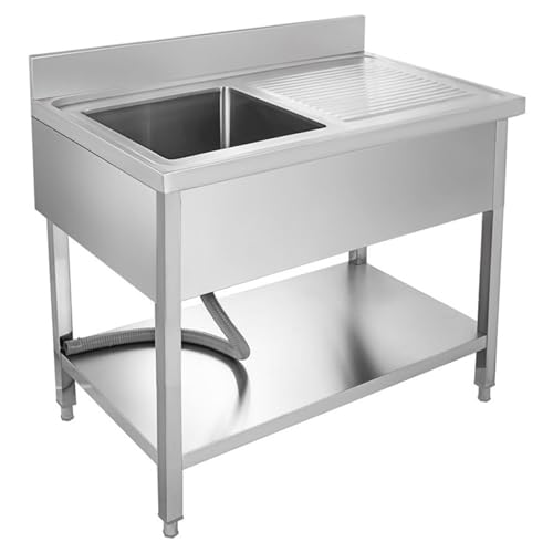Générique Plonge INOX 1 Bac – Acier Inoxydable – Bac à Droite ou à Gauche – 100 x 70 x 95 cm – Étagère Inférieure – Cuisine Professionnelle (Bac à...