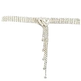 Fashion Elegant Tassel White Rhinestones Crystal Waist Chain Belt Shiny for Dresses Women Ladies Dia