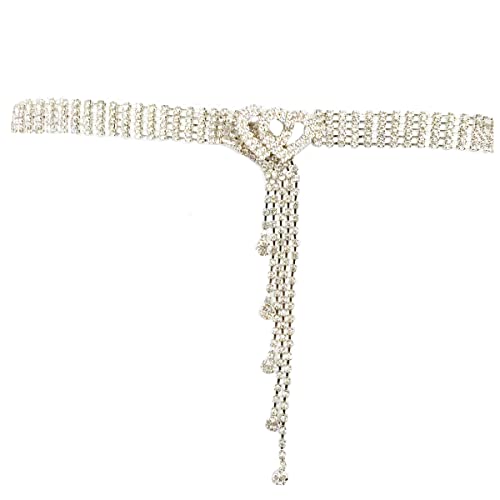 Fashion Elegant Tassel White Rhinestones Crystal Waist Chain Belt Shiny For Dresses Women Ladies Diamond Wedding Metal Silver Chain Belt Accessories With Heart Buckle #TOP4