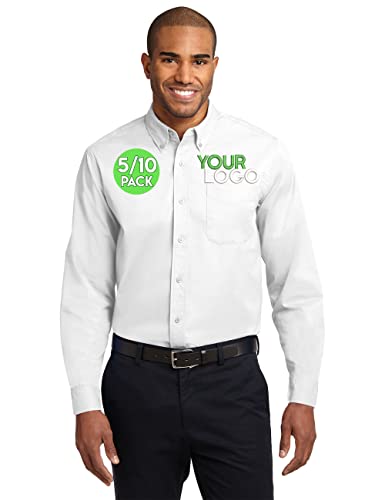 Personalized Long Sleeve Button Up Shirts for Men with Logo - Custom Design Embroidery Button Down-Easy Care Shirts