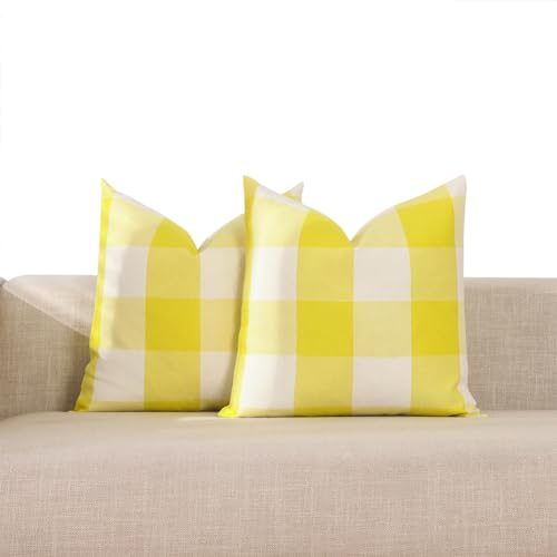 Light Yellow Buffalo Plaid Decorative Throw Pillow Covers 20x20 for Couch