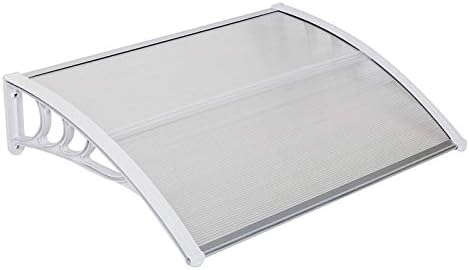 Window Awning Door Canopy, Outdoor Polycarbonate Cover Outdoor Front Door Patio Canopy UV Rain Snow Sunlight Protection (40" x 32", White Canopy/White Bracket)