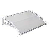 Window Awning Door Canopy, Outdoor Polycarbonate Cover Outdoor Front Door Patio Canopy UV Rain Snow Sunlight Protection (40' x 32', White Canopy/White Bracket)