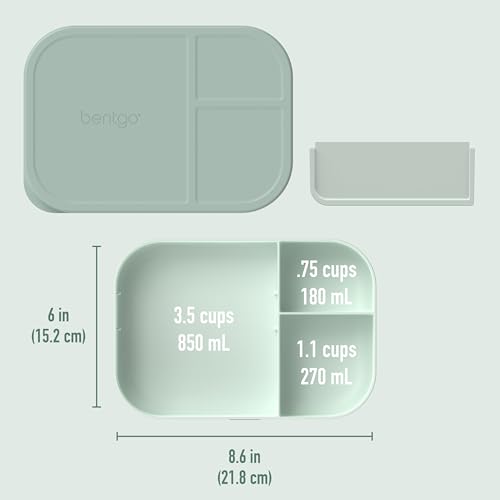 Bentgo® Modern Tray with Matte Lid - Reusable, BPA-Free, Meal Prep Containers for Adults with Removable Divider - 3 or 4 Compartments for Healthy Portioned Meals At Home & On the Go (Mint Green)