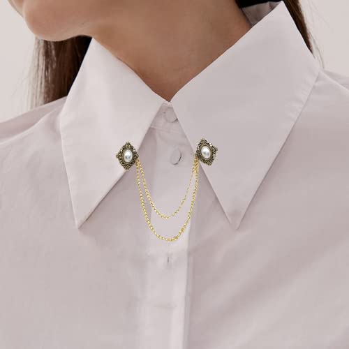 Image of Antique Collar Clips Brooches Lapel Pins for Women Girls Unisex Vintage Elegant Enameled Flower Imitation Pearl Blue Rhinestone Layered Tassel Chain Drop Dangling Necktie Tie Shawl Scarf Dress Accessories Jewelry Christmas Birthday