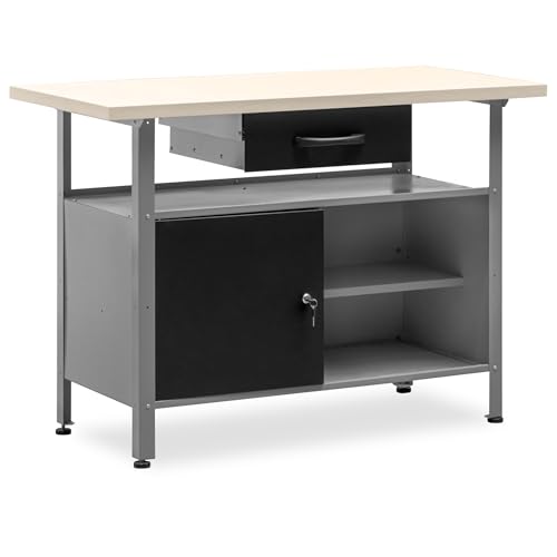 METALLMOBELL - Banco de Trabajo Profesional | 120x60x84cm, Cajón y Armario con Llave | Mesa de Trabajo Taller, Banco de Trabajo Taller, Mesa Trabajo, Banco de Carpintero, Banco Herramientas -MB007