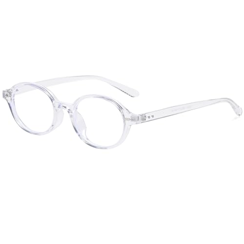 Long Keeper Gafas Luz Azul Ovaladas para Mujer Hombre Gafas de Bloqueo de Luz Azul Pequeño Redondas para Ordenador, TV, Juegos, Gafas Retro Estrechas Anti Fatiga (Claro)