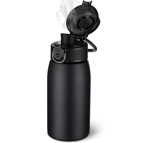 Image of Insulated Water Bottle 12 oz with Dustproof Lid, Carry Handle & Tea Infuser, BPA-Free & Leakproof, Stainless Steel Water Bottles Ideal for Fitness, Hiking, Office & Outdoor Use (Black )