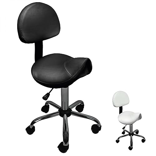 Vivezen - Tabouret ergonomique à roulettes avec dossier réglable en hauteur de 49 à 62 cm et pivotable à 360° - 2 coloris