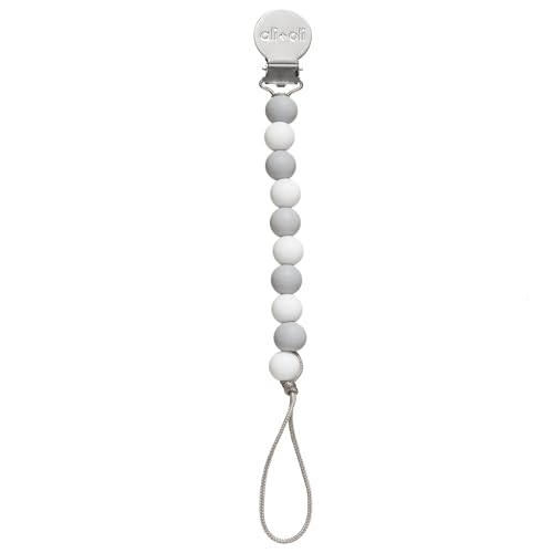 Image of Ali+Oli Silicone Pacifier Clip for Baby (Thin Grey) 100% Food-Grade BPA Free Newborn Pacifier Holder Infant Binky Clip for Baby Boy or Girl | Food-grade material, Keeps soothers within reach, Secure attachment, Lightweight, Everyday use, Easy cleaning