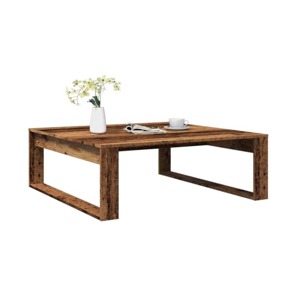 Table basse vieux bois 100x100x35 cm bois d ingénierie