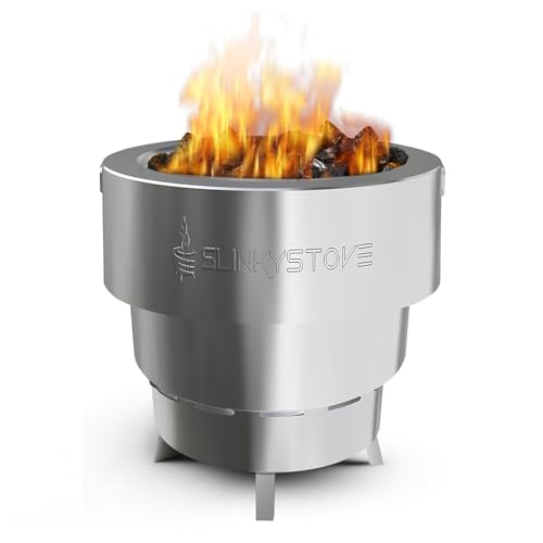 Slinky Stove Smokeless Fire Pit for Outdoor Wood-Burning - 7-Inch Patented Collapsible Firepit with Cooking Grill - Portable Stainless Steel Solo Pit for Camping, Backyard, Patio Bonfires