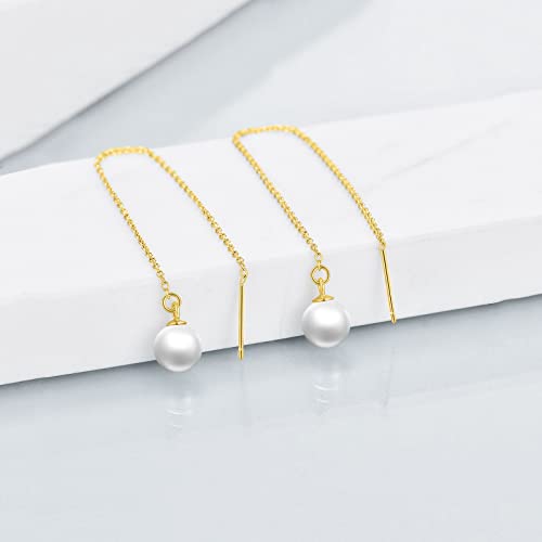 Gold Pearl Threader Earrings 14K Gold Long Piercing Real Pearls Tassel Drop Dangle Ear Line Eardrop Earrings Jewelry Christmas Gifts For Women Her Girls #TOP2