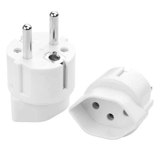 Lot de 2 adaptateurs Suisse/Liechtenstein vers prise européenne, prise suisse 3 broches vers prise 2 broches DE/FR/IT/ES pour visiteurs suisse/Liechtenstein...