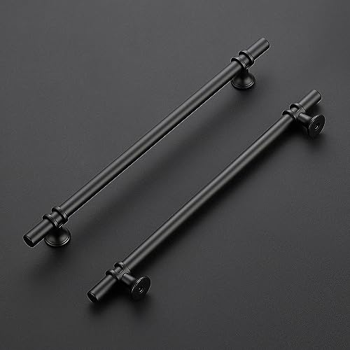 Image of Ravinte 15 Pack 12-5 /8 Inch Cabinet Pulls Kitchen Cupboard Handles with Round Base Matte Black Drawer Pulls Cabinet Handles 12-5 /8 inch Length,10 inch Hole Center