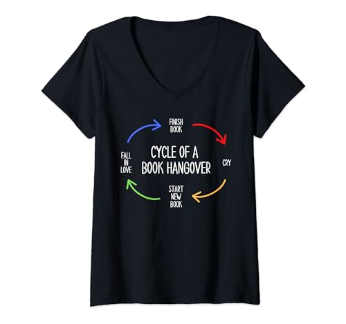 Funny Book Lover's Cita Humor "Ciclo de una resaca de libros" Camiseta Cuello V