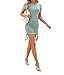 Short Sleeve Solid Color Round Neck Dresses for Women, Fashion Bodycon Side Drawstring Slim Wrap Hip Dress, Knit Dresses