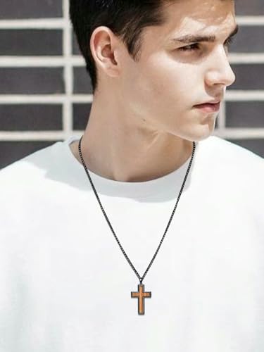Wooden Cross Necklace for Men 925 Sterling Silver Orthodox/Jesus Cross/Fish Hook Necklace Christian Jewelry Meaningful Religious Gifts for Men4