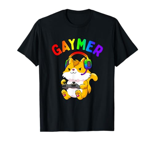 Gaymer Homosexuell Stolz Flagge Gamer LGBT Video Spiel Katze T-Shirt