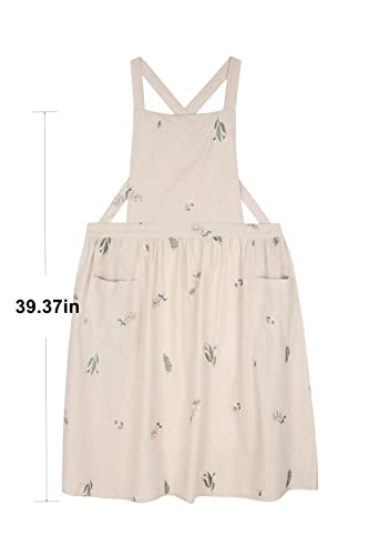 Talibsa Pinafore Apron Dress，Japanese Cotton Linen Cross Back Apron For Women With Pockets，Cooking Apron,Gardening Apron #TOP6
