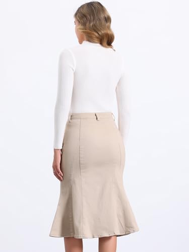 Allegra K Women's Ruffle Denim Skirt Midi Bodycon High Waist Fishtail Jean Skirts4