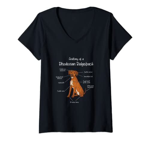 Mujer Anatomía de un Rhodesian Ridgeback | Perro Rhodesian Camiseta Cuello V