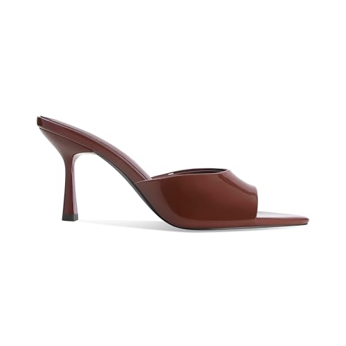 Women's Heeled Mules Peep Open Toe Stiletto High Heels Slip On Backless Mules Sandals4