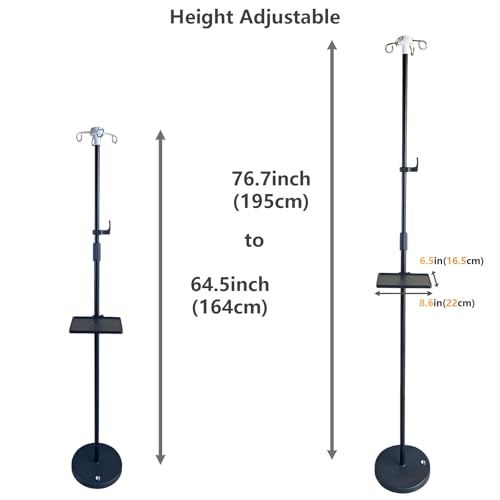 Heavy Duty Solid Base IV Pole Stand with 4 Hooks,Intravenous Foldable IV Poles Costume IV Bag Stand Portable Floor Stand Feeding Tube Holder with Tray, for Pediatric Nursing Clinic Home Care Travel