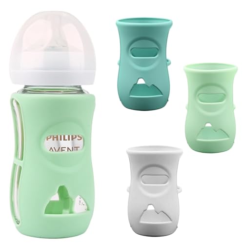 Image of Silicone Sleeves for Avent Glass Natural Baby Bottle,3 Pack Bottles Shatter Proof Bottle Covers,Anti Flow Holder Compatible Baby Bottle 8 oz,BPA Free (Grey+Blue+Green)