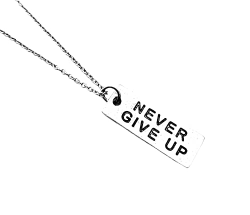 Pewter NEVER GIVE UP Necklace - Pewter Pendant on 18 inch Stainless Steel Cable Chain - All Pewter