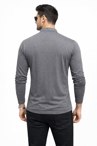 Image of Blisstone Men's Band Collar Shirt - Full Sleeve Slim Fit Casual Cotton Blend Mandarin Collar Button Down Shirt