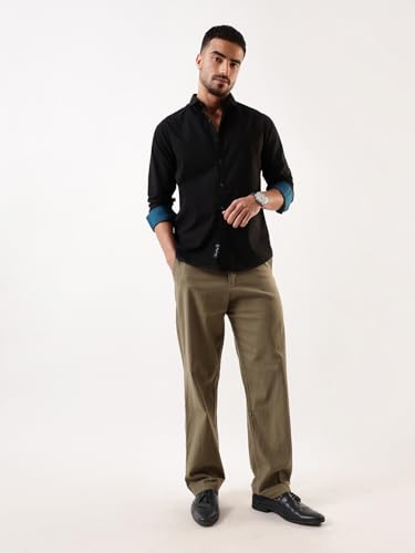 Image of Dennis Lingo Men Solid Spread Collar Full Sleeves Regular Fit Cotton Casual Shirt