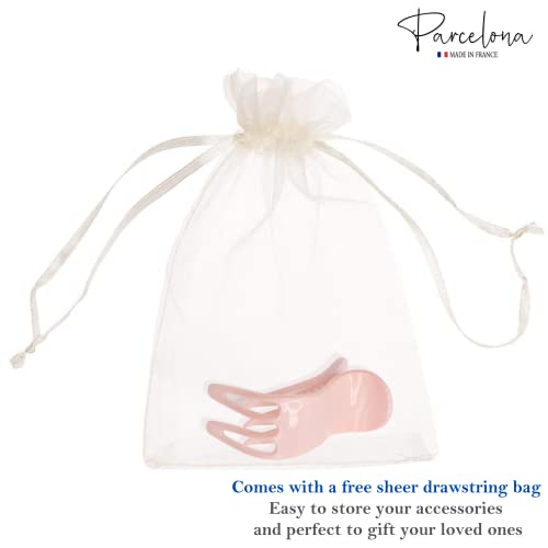 Parcelona French Simply Bear Paw Medium 3” Celluloid Non Slip Side Slide In Jaw Yoga For Fine Hair Fashion Durable Styling Women Hair Accessories Claw Clip For Girls, Made In France (Blush Pink) #TOP7