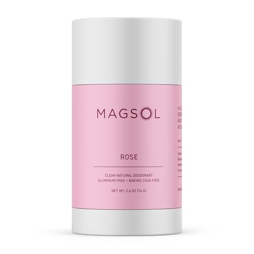 MAGSOL Magnesium Deodorant for Women, Aluminum Free, Baking Soda Free, Natural Deodorant for Sensitive Skin, Long Lasting Odor Protection with Sweet Almond Oil, Rose 2.6 oz