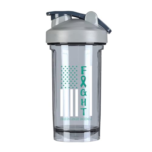 Breast Cancer Warrior Support Squad Ovarian Cancer Awareness 18 Ounce Shaker Bottle Drink Mixer Leak-proof Pre Workout Protein Shakes Meal Replacement Shakes Bottles 500ML/18 Oz Gray