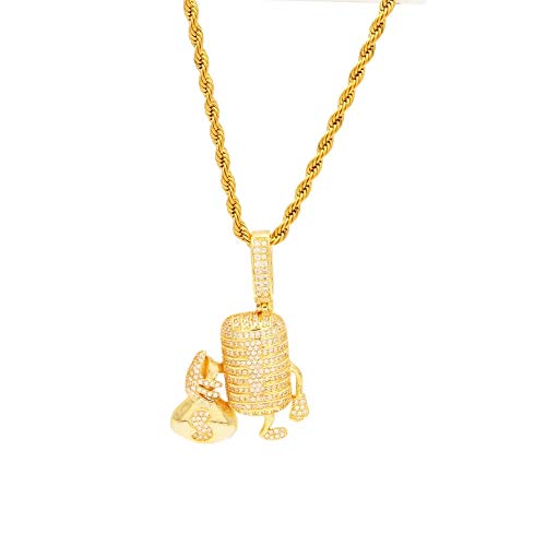 Collier microphone homme pendentif sac d'argent micro pavé bijoux hip hop bicolore AAA