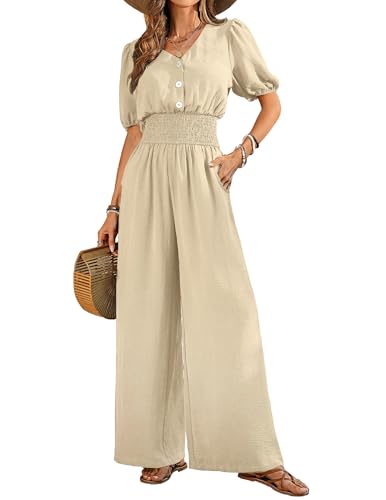 Womens Jumpsuits Short Sleeve V Neck Dressy Casual Wide Leg Pants...