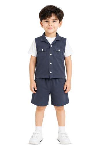Image of 3BROS Kids Cotton Shirt Shorts Set for Boys Kids Clothing /Boys Clothing Set (Party /Festive) Wear